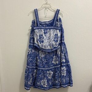Japna Blue and White Floral Tropical Skirt Set